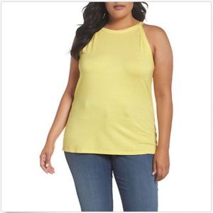THREE DOTS Top 3X Yellow White Cutaway Stripe Tank